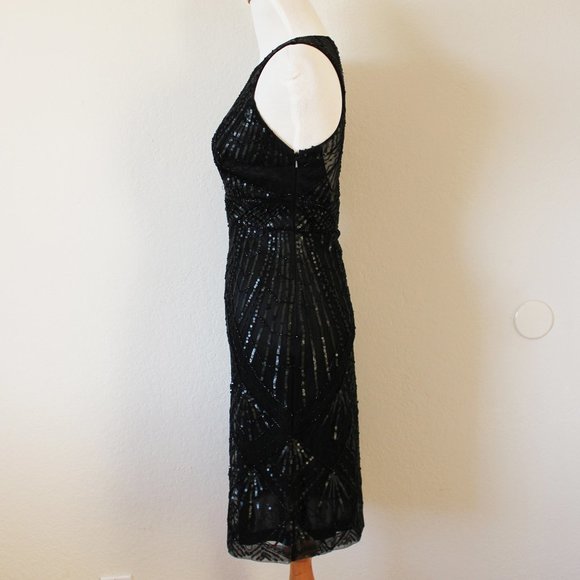 NEW Sue Wong 1920s Gatsby Art Deco Black Beaded & Sequined Cocktail Dress 0 - Picture 3 of 12